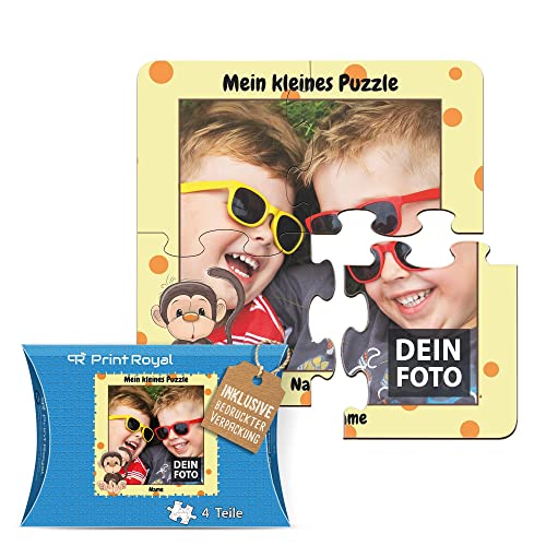 Fotopuzzle aus Holz für Kinder mit Name und Foto Puzzle selbst gestalten - Mein kleines Puzzle mit AFFE, Kinderpuzzle | 19 x 19 cm, 4 Teile in Kartonverpackung von PR Print Royal