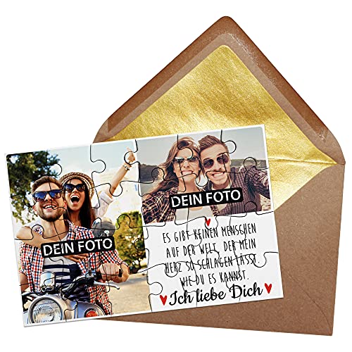 PR Print Royal Foto-Puzzle - Collage Ich Liebe Dich - inkl. Briefumschlag mit Gold-Inlay - Geschenk für Paare, Liebe, Valentinstag - mit Zwei Bildern Bedrucken Lassen - 24 Teile von PR Print Royal