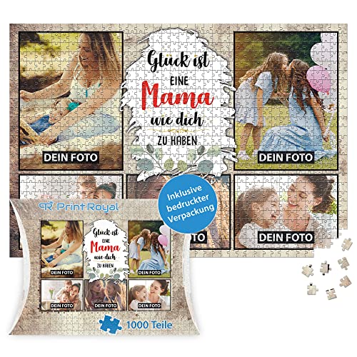 PR Print Royal Foto-Puzzle mit 5 Fotos Bedrucken - Glück ist eine Mama wie Dich zu haben - Collagen-Puzzle selber gestalten für die Mama - 1000 Teile inkl. hochwertiger Kartonverpackung von PR Print Royal