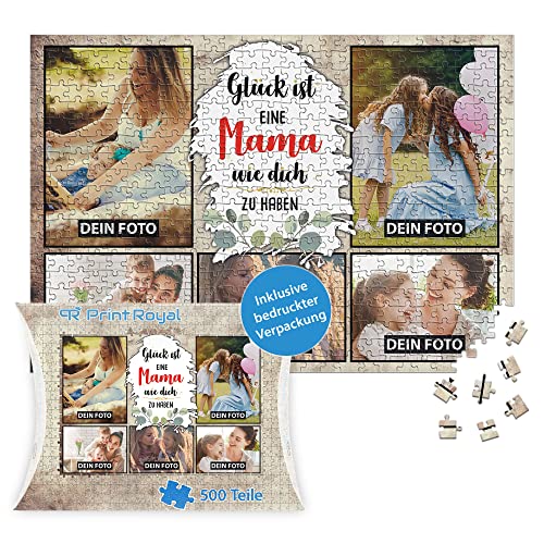 PR Print Royal Foto-Puzzle mit 5 Fotos Bedrucken - Glück ist eine Mama wie Dich zu haben - Collagen-Puzzle selber gestalten für die Mama - 500 Teile inkl. hochwertiger Kartonverpackung von PR Print Royal