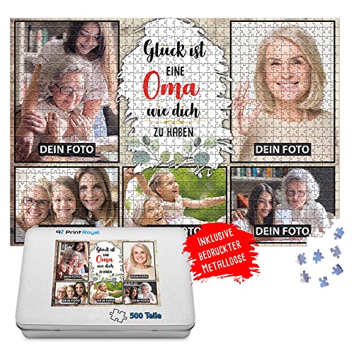 PR Print Royal Foto-Puzzle mit 5 Fotos Bedrucken - Glück ist eine Oma wie Dich zu haben - Collagen-Puzzle selber gestalten für die Oma - 500 Teile inkl. hochwertiger Metalldose von PR Print Royal