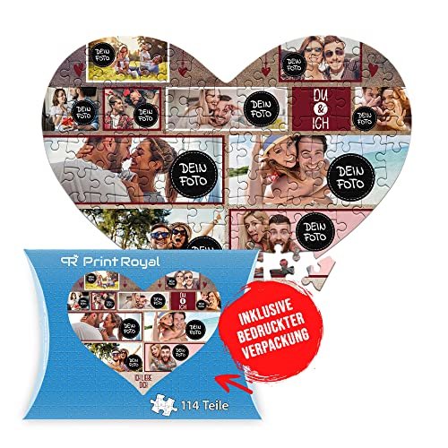 Foto-Puzzle selbst gestalten - Du & Ich - mit 10 Fotos Bedrucken - Herz-Puzzle Personalisieren - Geschenk zu Valentinstag, Jahrestag - 114 Teile inkl. Kartonverpackung von PR Print Royal