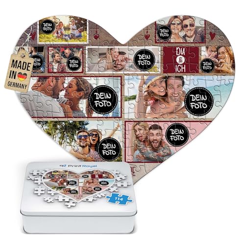 Foto-Puzzle selbst gestalten - Du & Ich - mit 10 Fotos Bedrucken - Herz-Puzzle Personalisieren - Geschenk zu Valentinstag, Jahrestag - 114 Teile inkl. Metalldose Foto-Puzzle selbst gestalten - Du & Ich - mit 10 Fotos Bedrucken - Herz-Puzzle Personalisieren - Geschenk zu Valentinstag, Jahrestag - 114 Teile inkl. Metalldose von PR Print Royal