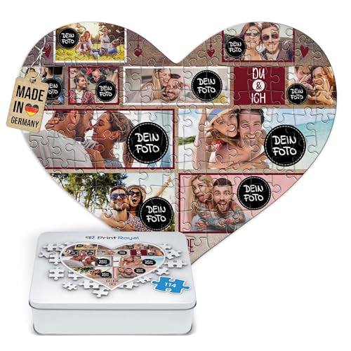 PR Print Royal Foto-Puzzle selbst gestalten - Du & Ich - mit 10 Fotos Bedrucken - Herz-Puzzle Personalisieren - Geschenk zu Valentinstag, Jahrestag - 114 Teile inkl. Metalldose von PR Print Royal