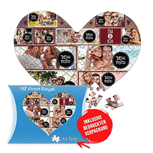 Foto-Puzzle selbst gestalten - Du & Ich - mit 10 Fotos Bedrucken - Herz-Puzzle Personalisieren - Geschenk zu Valentinstag, Jahrestag - 63 Teile inkl. Kartonverpackung von PR Print Royal