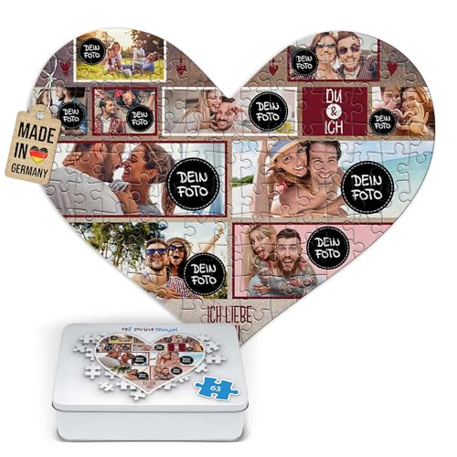 PR Print Royal Foto-Puzzle selbst gestalten - Du & Ich - mit 10 Fotos Bedrucken - Herz-Puzzle Personalisieren - Geschenk zu Valentinstag, Jahrestag - 63 Teile inkl. Metalldose von PR Print Royal