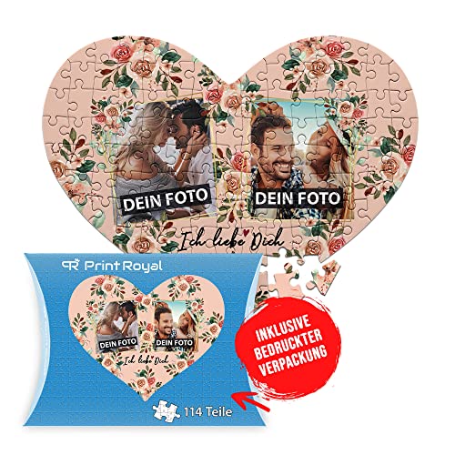 PR Print Royal Foto-Puzzle selbst gestalten - Ich Liebe Dich - mit 2 Fotos Bedrucken - Herz-Puzzle Personalisieren - Geschenk zu Valentinstag, Jahrestag - 114 Teile inkl. Kartonverpackung von PR Print Royal