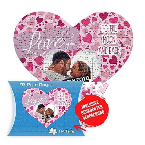 PR Print Royal Foto-Puzzle selbst gestalten - Love You - mit einem Foto Bedrucken - Herz-Puzzle Personalisieren - Geschenk zu Valentinstag, Jahrestag - 114 Teile inkl. Kartonverpackung von PR Print Royal