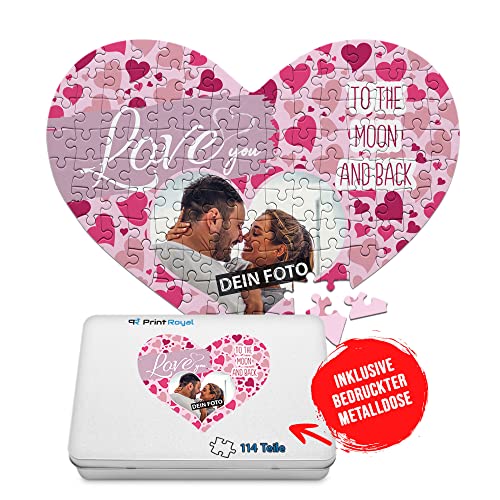 PR Print Royal Foto-Puzzle selbst gestalten - Love You - mit einem Foto Bedrucken - Herz-Puzzle Personalisieren - Geschenk zu Valentinstag, Jahrestag - 114 Teile inkl. Metalldose von PR Print Royal