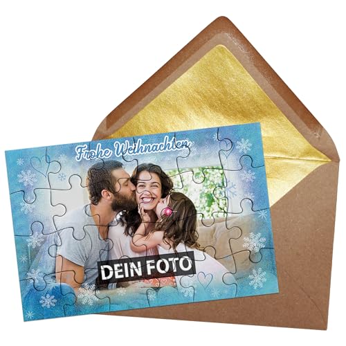 PR Print Royal Fotopuzzle Frohe Weihnachten - Puzzle mit Foto Personalisieren - Geschenk für Familie und Freunde zu Weihnachten | 24 Teile inkl. Briefumschlag mit Gold-Inlay von PR Print Royal