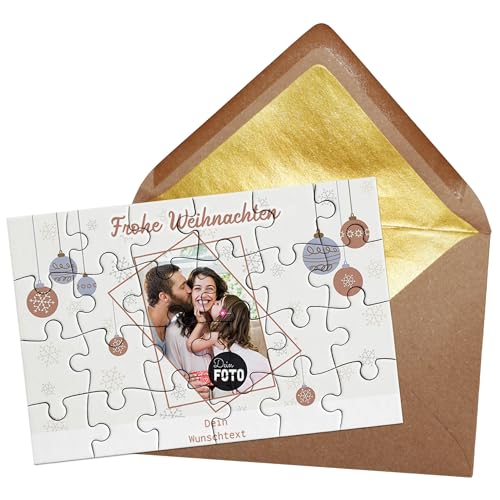 PR Print Royal Fotopuzzle Frohe Weihnachten - Puzzle mit Foto und Text Personalisieren - Geschenk für Familie und Freunde zu Weihnachten | 24 Teile inkl. Briefumschlag mit Gold-Inlay von PR Print Royal