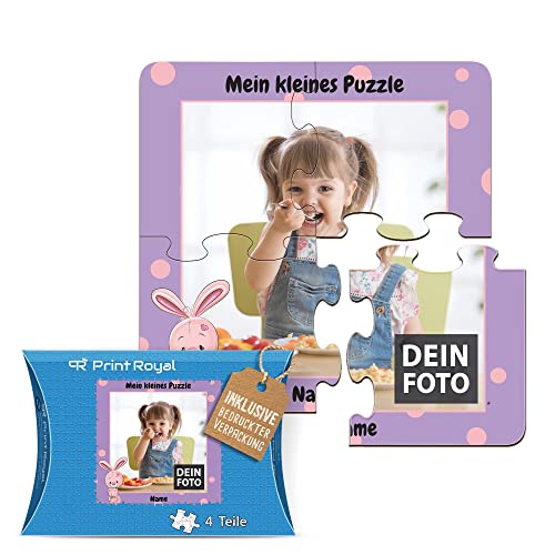 PR Print Royal Fotopuzzle aus Holz für Kinder mit Name und Foto Puzzle selbst gestalten - Mein kleines Puzzle mit Hase, Kinderpuzzle | 19 x 19 cm, 4 Teile in Kartonverpackung von PR Print Royal