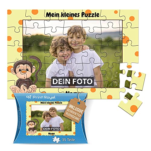 Fotopuzzle für Kinder mit Name und Foto Puzzle selbst gestalten - Mein kleines Puzzle mit AFFE, Kinderpuzzle | 28 x 19 cm, 35 Teile in Kartonverpackung von PR Print Royal
