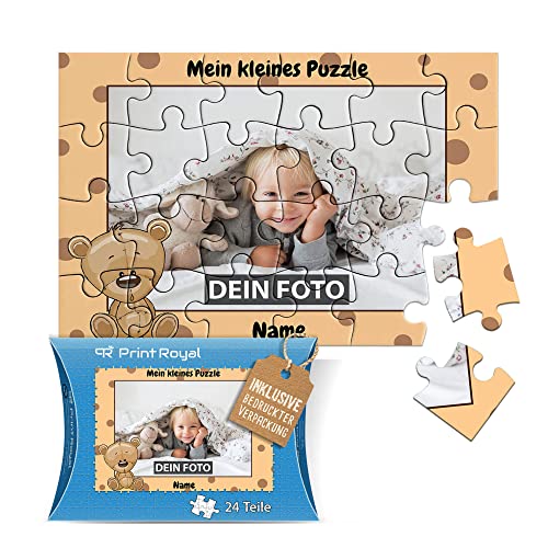Fotopuzzle für Kinder mit Name und Foto Puzzle selbst gestalten - Mein kleines Puzzle mit Bär, Kinderpuzzle | 16,5 x 11 cm, 24 Teile in Kartonverpackung von PR Print Royal