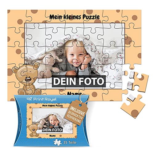 Fotopuzzle für Kinder mit Name und Foto Puzzle selbst gestalten - Mein kleines Puzzle mit Bär, Kinderpuzzle | 28 x 19 cm, 35 Teile in Kartonverpackung von PR Print Royal