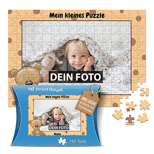 PR Print Royal Fotopuzzle für Kinder mit Name und Foto Puzzle selbst gestalten - Mein kleines Puzzle mit Bär, Kinderpuzzle | 39 x 27,5 cm, 192 Teile in Kartonverpackung von PR Print Royal