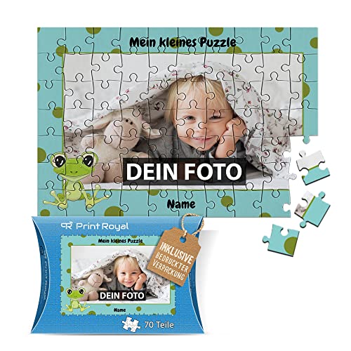 Fotopuzzle für Kinder mit Name und Foto Puzzle selbst gestalten - Mein kleines Puzzle mit Frosch, Kinderpuzzle | 27 x 18 cm, 70 Teile in Kartonverpackung von PR Print Royal