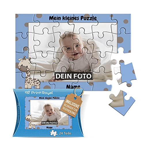 Fotopuzzle für Kinder mit Name und Foto Puzzle selbst gestalten - Mein kleines Puzzle mit Giraffe, Kinderpuzzle | 16,5 x 11 cm, 24 Teile in Kartonverpackung von PR Print Royal