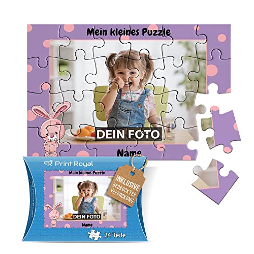Fotopuzzle für Kinder mit Name und Foto Puzzle selbst gestalten - Mein kleines Puzzle mit Hase, Kinderpuzzle | 16,5 x 11 cm, 24 Teile in Kartonverpackung von PR Print Royal