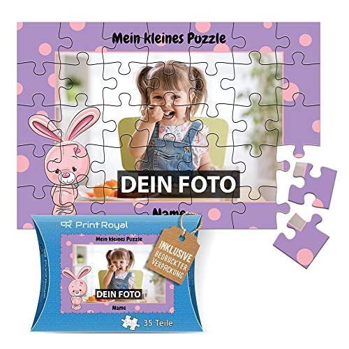 Fotopuzzle für Kinder mit Name und Foto Puzzle selbst gestalten - Mein kleines Puzzle mit Hase, Kinderpuzzle | 28 x 19 cm, 35 Teile in Kartonverpackung von PR Print Royal