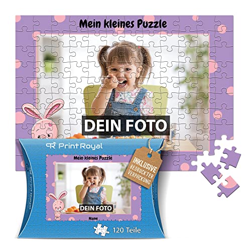 PR Print Royal Fotopuzzle für Kinder mit Name und Foto Puzzle selbst gestalten - Mein kleines Puzzle mit Hase, Kinderpuzzle | 40 x 28,5 cm, 120 Teile in Kartonverpackung von PR Print Royal