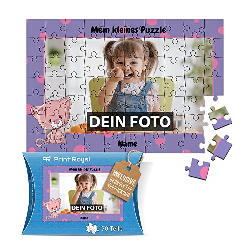 Fotopuzzle für Kinder mit Name und Foto Puzzle selbst gestalten - Mein kleines Puzzle mit Katze, Kinderpuzzle | 27 x 18 cm, 70 Teile in Kartonverpackung von PR Print Royal