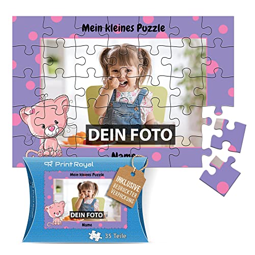 Fotopuzzle für Kinder mit Name und Foto Puzzle selbst gestalten - Mein kleines Puzzle mit Katze, Kinderpuzzle | 28 x 19 cm, 35 Teile in Kartonverpackung von PR Print Royal