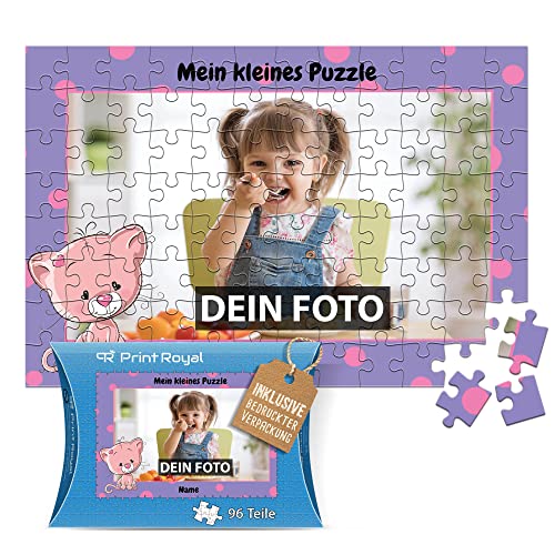 Fotopuzzle für Kinder mit Name und Foto Puzzle selbst gestalten - Mein kleines Puzzle mit Katze, Kinderpuzzle | 28 x 19 cm, 96 Teile in Kartonverpackung von PR Print Royal