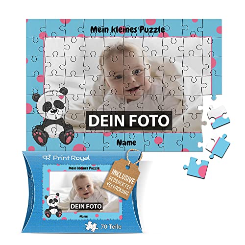 Fotopuzzle für Kinder mit Name und Foto Puzzle selbst gestalten - Mein kleines Puzzle mit Panda, Kinderpuzzle | 27 x 18 cm, 70 Teile in Kartonverpackung von PR Print Royal