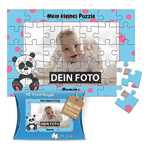 Fotopuzzle für Kinder mit Name und Foto Puzzle selbst gestalten - Mein kleines Puzzle mit Panda, Kinderpuzzle | 28 x 19 cm, 35 Teile in Kartonverpackung von PR Print Royal