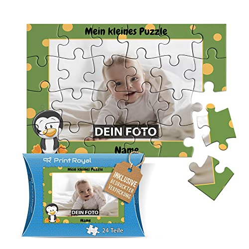 Fotopuzzle für Kinder mit Name und Foto Puzzle selbst gestalten - Mein kleines Puzzle mit Pinguin, Kinderpuzzle | 16,5 x 11 cm, 24 Teile in Kartonverpackung von PR Print Royal