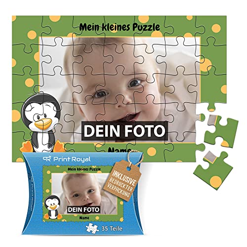 Fotopuzzle für Kinder mit Name und Foto Puzzle selbst gestalten - Mein kleines Puzzle mit Pinguin, Kinderpuzzle | 28 x 19 cm, 35 Teile in Kartonverpackung von PR Print Royal