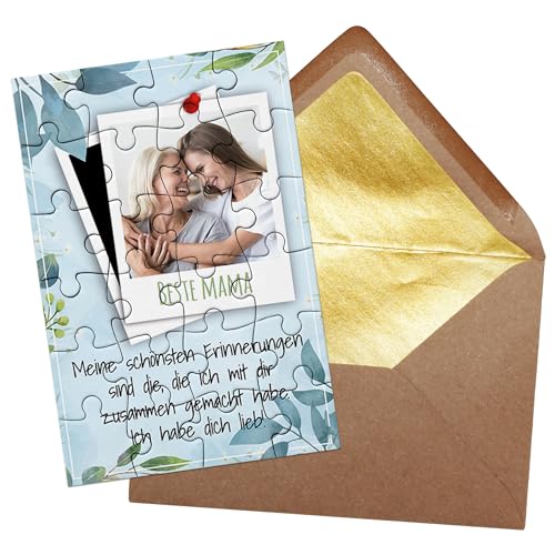 PR Print Royal Puzzle selbst gestalten - Beste Mama mit Foto - Meine schönsten Erinnerungen - Geschenk für Mama zum Geburtstag und Muttertag | Fotopuzzle 24 Teile, Briefumschlag mit Gold-Inlay von PR Print Royal