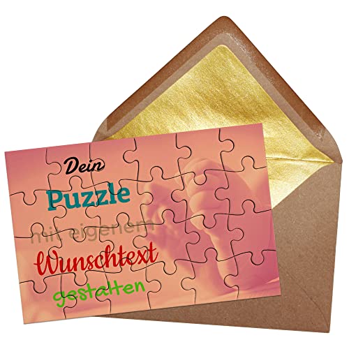Puzzle selbst gestalten mit Text - 24 Teile Puzzle Personalisieren mit Wunschtext, inkl. Briefumschlag mit Gold-Inlay | Hintergrund Babyfüße von PR Print Royal