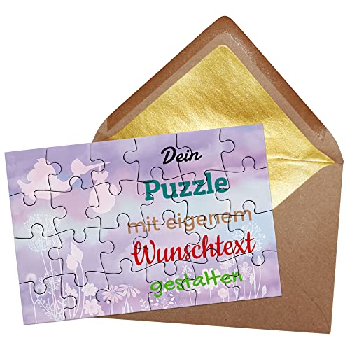 Puzzle selbst gestalten mit Text - 24 Teile Puzzle Personalisieren mit Wunschtext, inkl. Briefumschlag mit Gold-Inlay | Hintergrund Babystorch von PR Print Royal