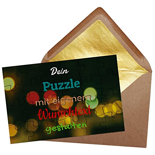 Puzzle selbst gestalten mit Text - 24 Teile Puzzle Personalisieren mit Wunschtext, inkl. Briefumschlag mit Gold-Inlay | Hintergrund Bokeh-Effekt von PR Print Royal