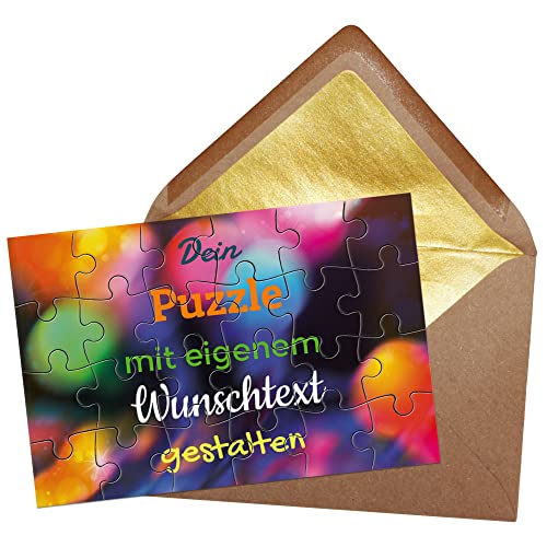 Puzzle selbst gestalten mit Text - 24 Teile Puzzle Personalisieren mit Wunschtext, inkl. Briefumschlag mit Gold-Inlay | Hintergrund Bunter Bokeh-Effekt Puzzle selbst gestalten mit Text - 24 Teile Puzzle Personalisieren mit Wunschtext, inkl. Briefumschlag mit Gold-Inlay | Hintergrund Bunter Bokeh-Effekt von PR Print Royal