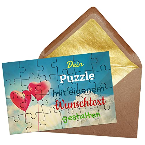 Puzzle selbst gestalten mit Text - 24 Teile Puzzle Personalisieren mit Wunschtext, inkl. Briefumschlag mit Gold-Inlay | Hintergrund Herz Luftballons Puzzle selbst gestalten mit Text - 24 Teile Puzzle Personalisieren mit Wunschtext, inkl. Briefumschlag mit Gold-Inlay | Hintergrund Herz Luftballons von PR Print Royal