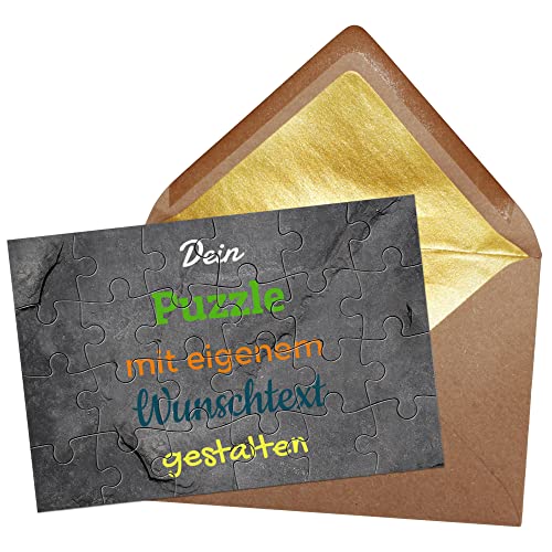 Puzzle selbst gestalten mit Text - 24 Teile Puzzle Personalisieren mit Wunschtext, inkl. Briefumschlag mit Gold-Inlay | Hintergrund Stein von PR Print Royal