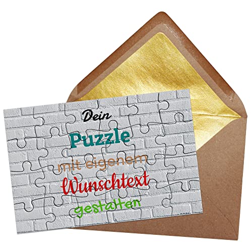 Puzzle selbst gestalten mit Text - 24 Teile Puzzle Personalisieren mit Wunschtext, inkl. Briefumschlag mit Gold-Inlay | Hintergrund Weißer Backstein Puzzle selbst gestalten mit Text - 24 Teile Puzzle Personalisieren mit Wunschtext, inkl. Briefumschlag mit Gold-Inlay | Hintergrund Weißer Backstein von PR Print Royal