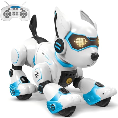 PRANITE Roboter Hund, Programmierbarer Roboterhund Kinder Ferngesteuerter Spielzeug, Wiederaufladbar, Tierimitation, Sprachsteuerung, Gestensteuerung, Musik, Tanz, für Jungen Mädchen von PRANITE
