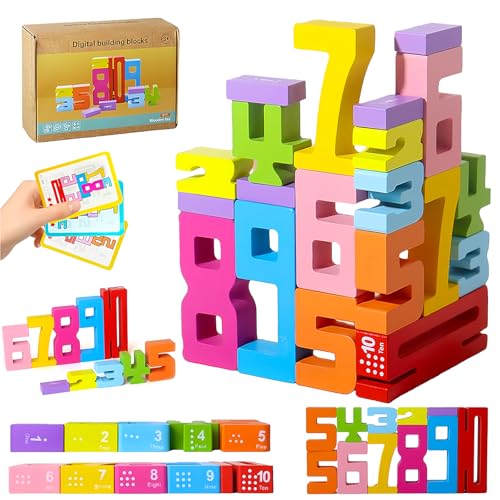 PRBUEHI 20 Stück Zahlenblöcke Kinder aus Holz Zahlenblocks Baustein Spielzeug Set Zahlenbausteine Montessori Zahlenblöcke aus Holz, Stück Number Blocks Spielzeug Bausteine ab 3 Jahre von PRBUEHI