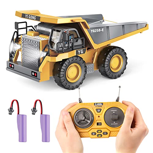 PREBOX Ferngesteuerter Muldenkipper Spielzeug für Kinder mit Licht und Sound｜Ferngesteuertes Baufahrzeug mit 9-Kanal-Metallbet｜Baufahrzeuge Spielzeugauto ab 6 7 8 9 10 Jahren Jungen｜Gsgeschenk von PREBOX