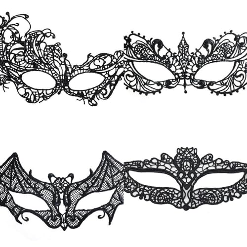 PRECORN - Exquisites 4er Set Venezianischer Spitzenmasken Damen | Schwarze Sexy Lace Augenmasken für Fasching, Karneval, Halloween | Elegante Maskerade Accessoires für Damen von PRECORN
