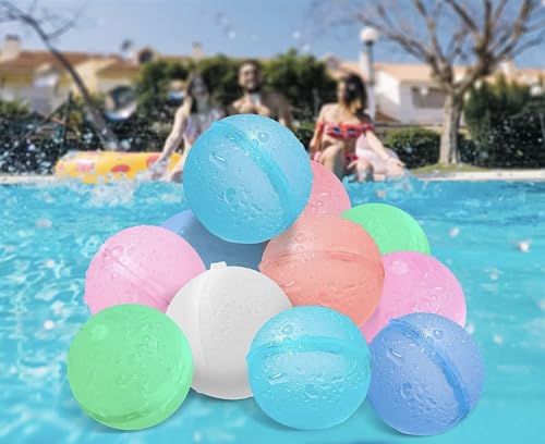 PRECORN Wiederverwendbare Wasserbomben (6 Stk) – Selbstschließend in 1 Sekunde, weiche Splash-Bälle aus biologisch abbaubarem Material – für Pool, Strand & Gartenparty von PRECORN