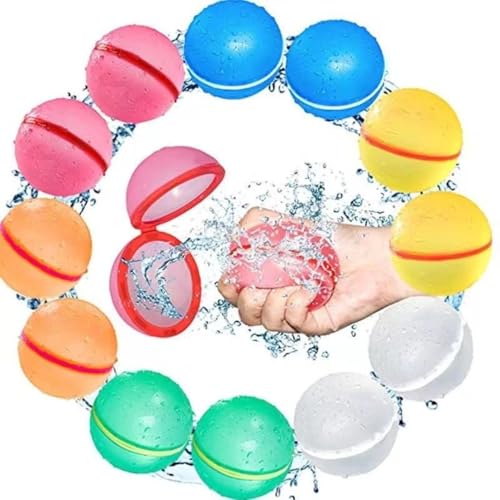PRECORN Wiederverwendbare Wasserbomben – 12 Stück selbstschließend, schnelles Befüllen in 1 Sekunde, weich & sicher, nachhaltige Wasserballons für Kinder & Erwachsene – Strand & Pool-Party Set von PRECORN