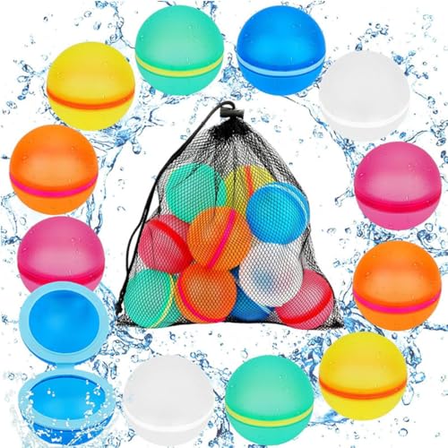 Wiederverwendbare Wasserbomben – 24 Stück selbstschließend, schnelles Befüllen in 1 Sekunde, weich & sicher, nachhaltige Wasserballons für Kinder & Erwachsene – Strand & Pool-Party Set von PRECORN