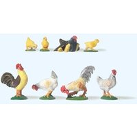 PREISER 47070 1:25 2 Hähne, 2 Hühner, Gluckhenne und Küken von PREISER