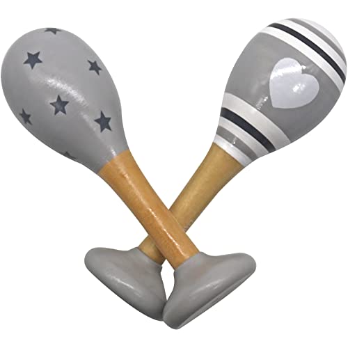 PREMYO Rassel Baby Musik Spielzeug - Holzspielzeug Maracas Babyspielzeug - Herz Sterne Grau PREMYO Rassel Baby Musik Spielzeug - Holzspielzeug Maracas Babyspielzeug - Herz Sterne Grau von PREMYO