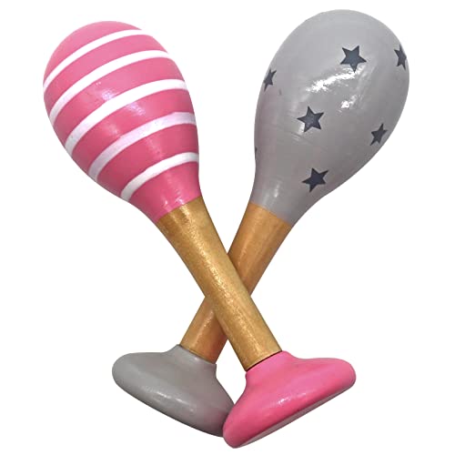 PREMYO Rassel Baby Musik Spielzeug - Holzspielzeug Maracas Babyspielzeug - Sterne Streifen Rosa Grau PREMYO Rassel Baby Musik Spielzeug - Holzspielzeug Maracas Babyspielzeug - Sterne Streifen Rosa Grau von PREMYO